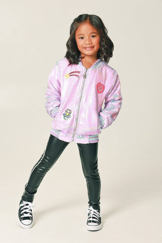Purple Sequins Bomber Jacket