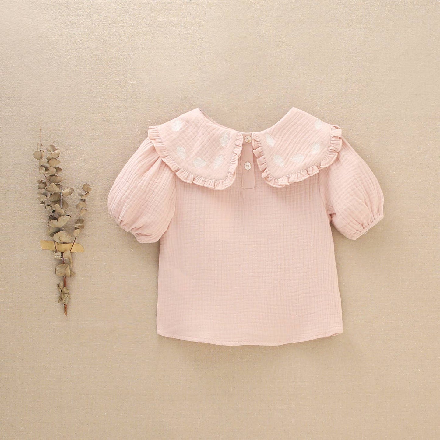 Girl's Bambula Fabric Blouse with Embroidered Details
