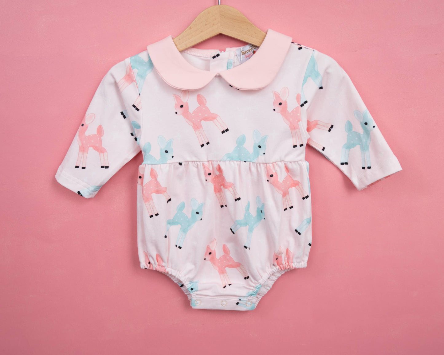Retro Pink Reindeer Girls Christmas Romper Vintage Style