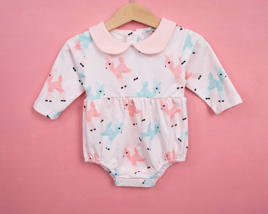 Retro Pink Reindeer Girls Christmas Romper Vintage Style