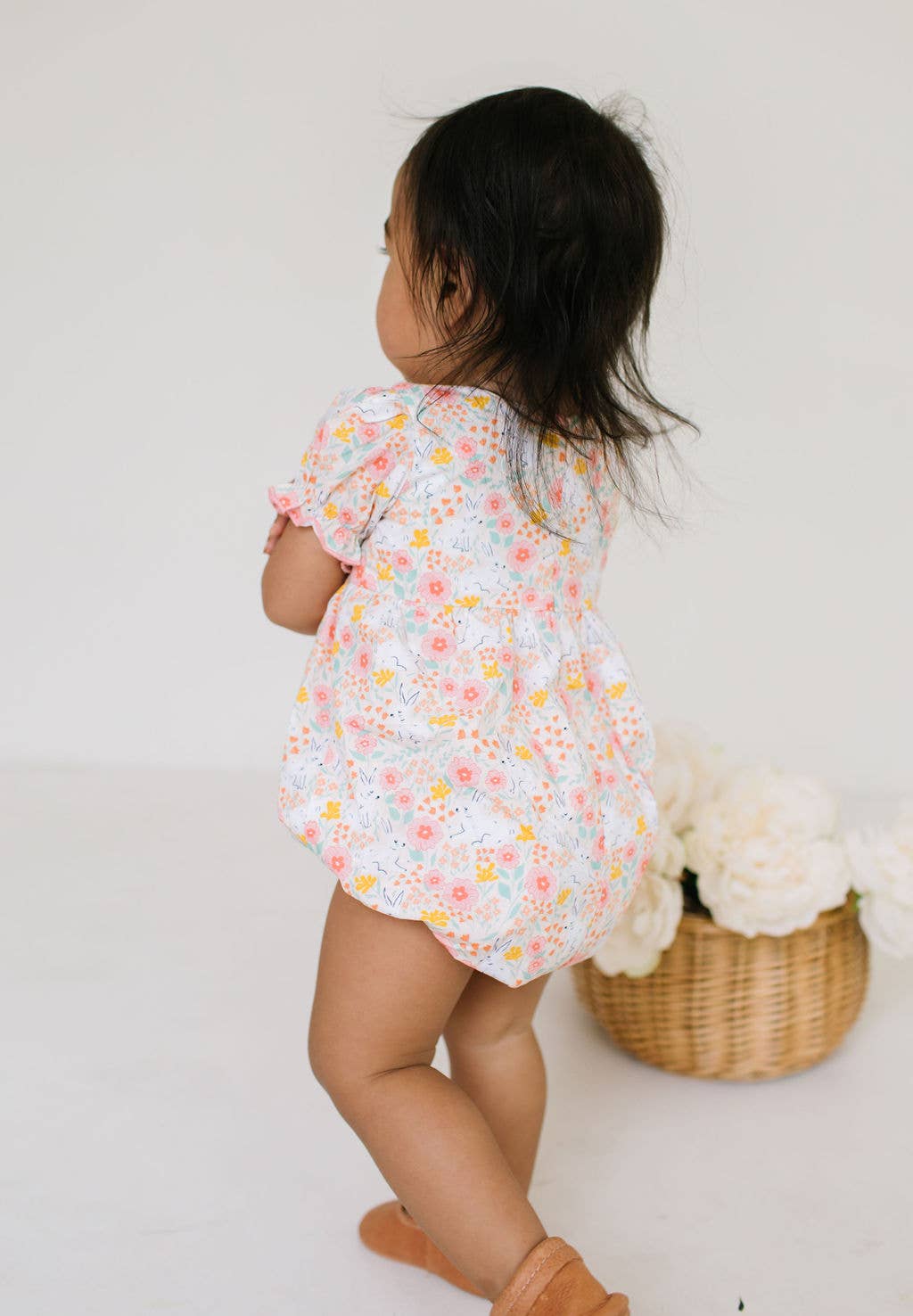 Quinn Poplin Romper in Bunny Field | baby clothing | Easter