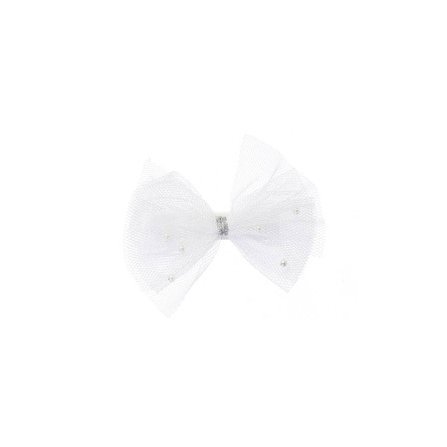 Shimmery Mesh Pearl Bow Hair Clip