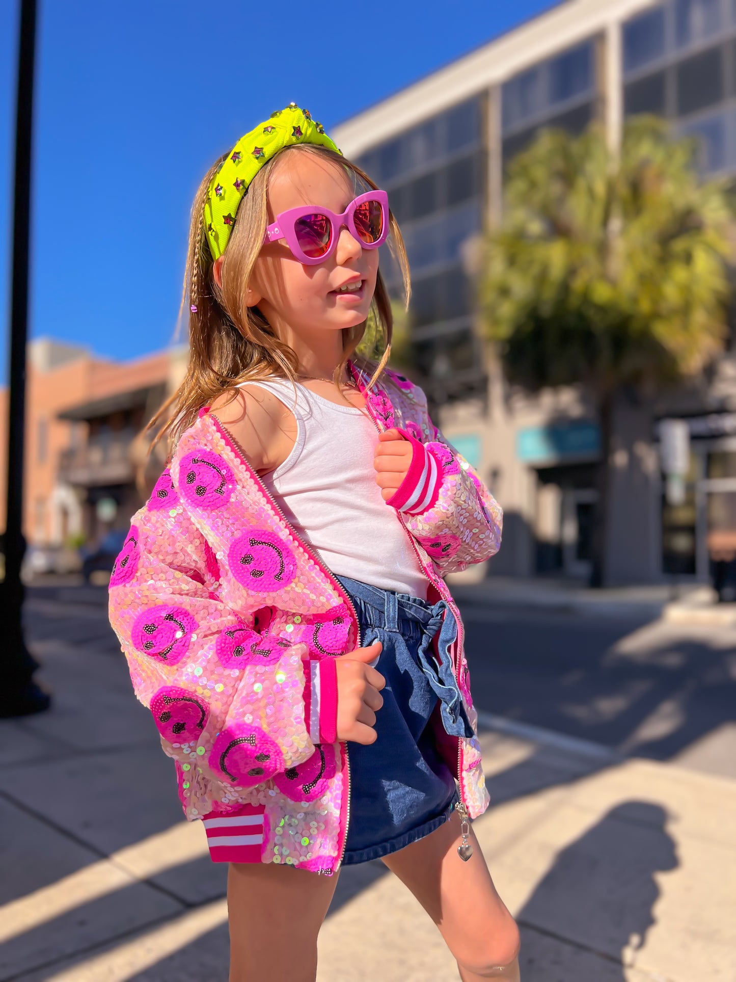 All Smiles Girls Sequins Bomber Jacket