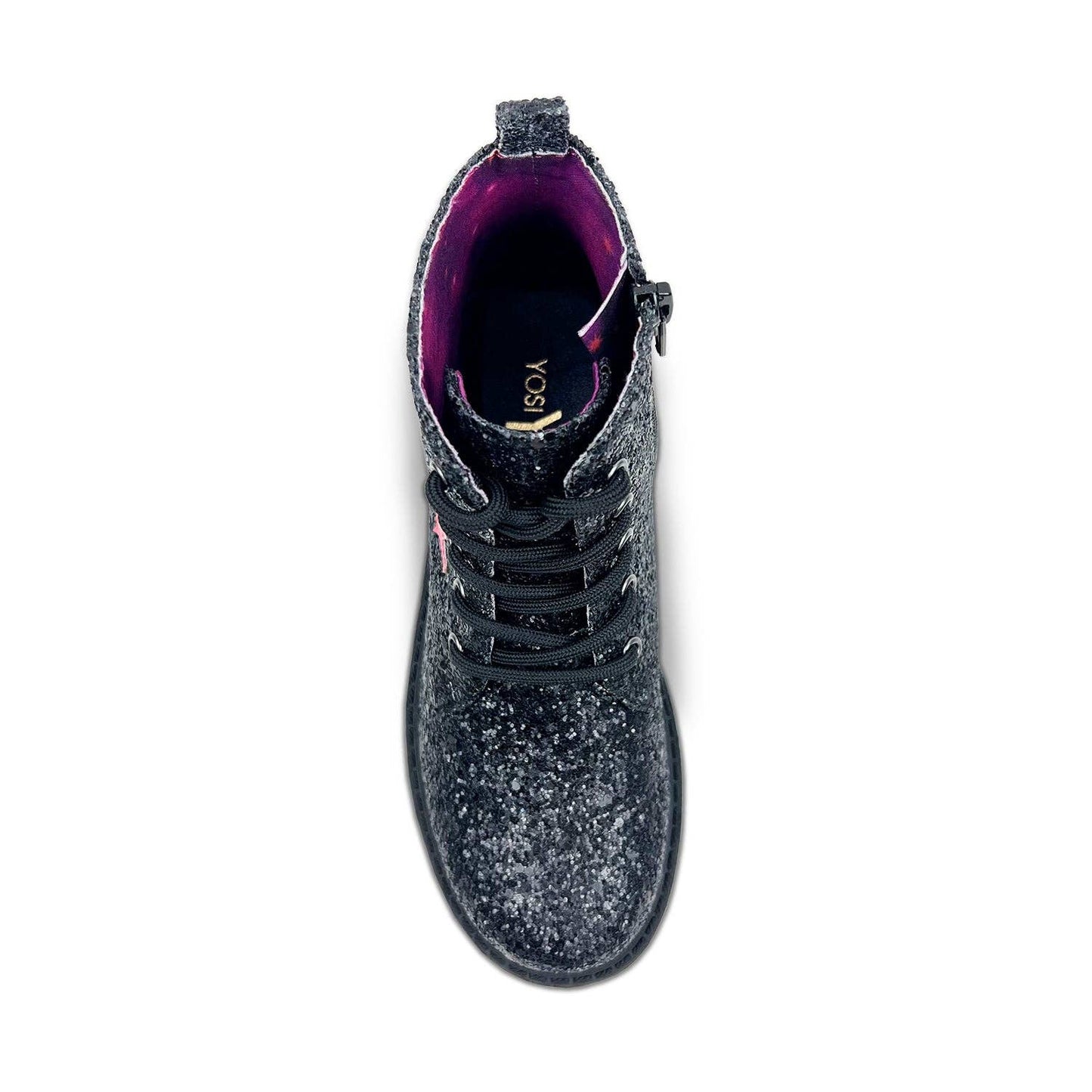 Miss Christie Combat Boot in Black Glitter - Kids