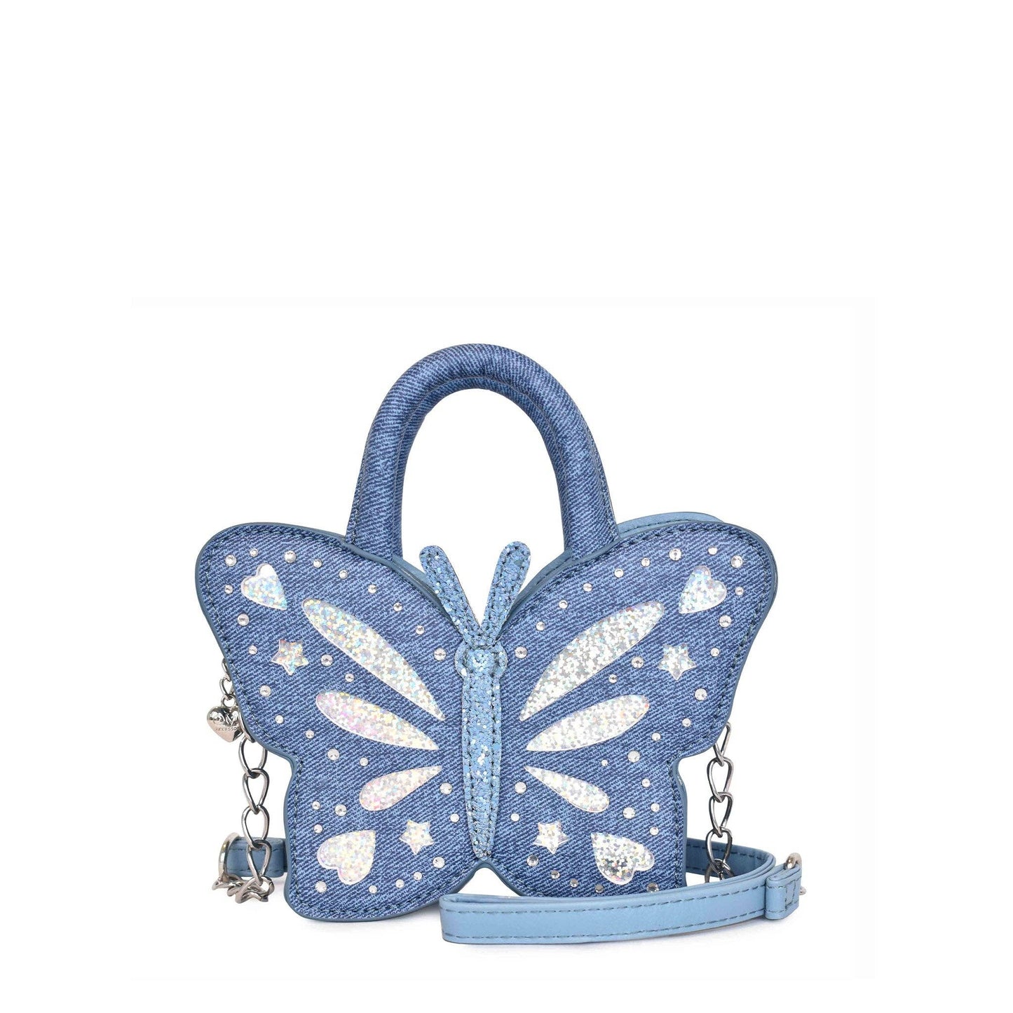 Denim Butterfly Rhinestone Crossbody Bag