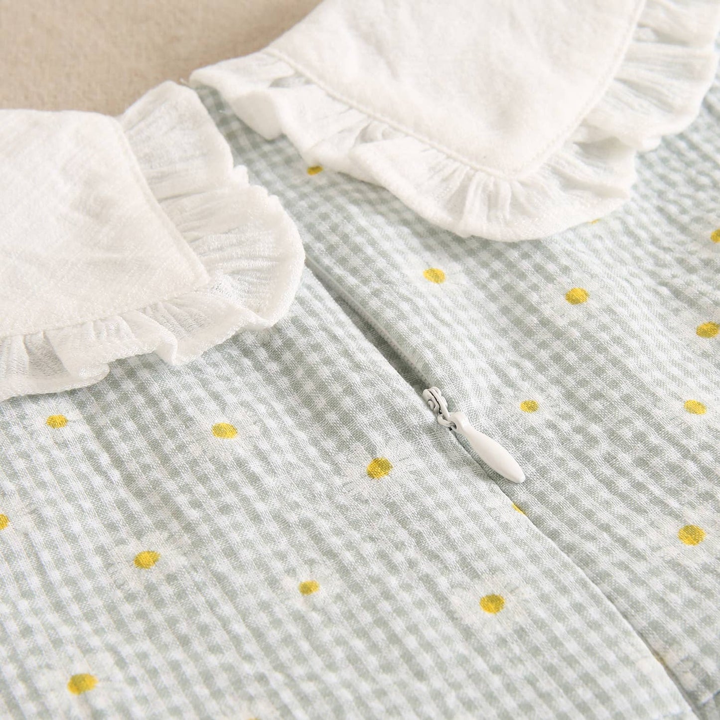Vichy green and daisy checkered girl's dress