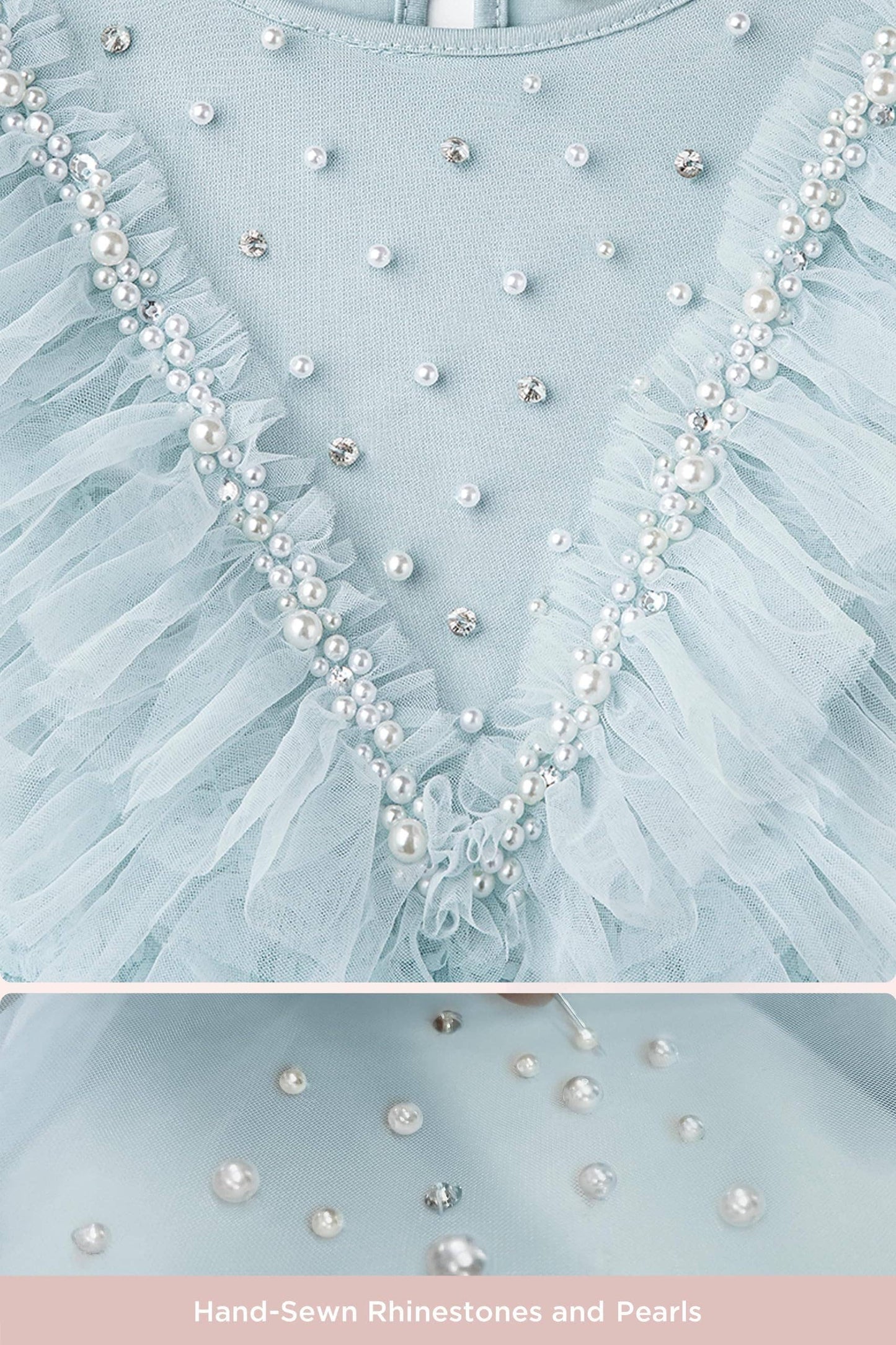 Pearl Layered Tulle Dress in Light Blue