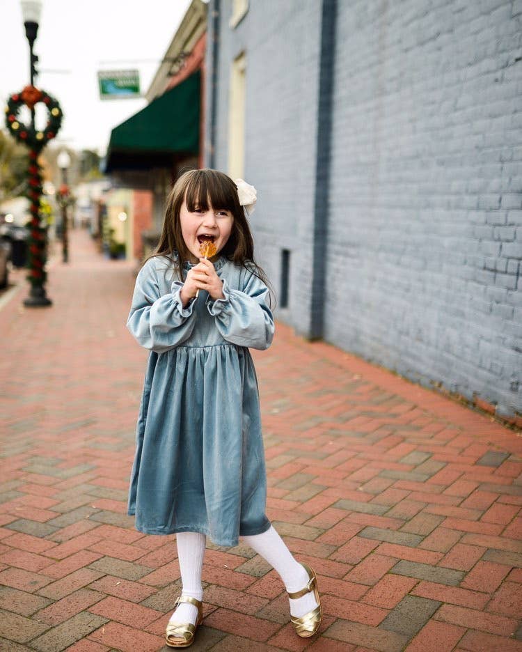 Blue Velvet Winter Dress for Baby Toddler Girls Christmas
