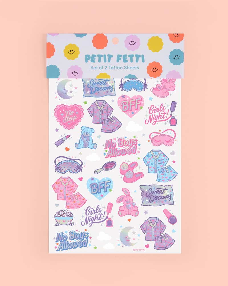 Girls Sleepover Temporary Tattoos, Birthday Party Favor