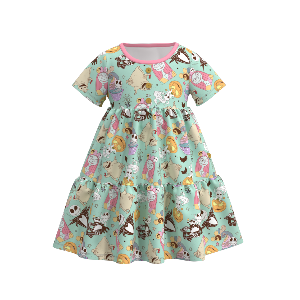 Halloween Print button layered ruffle dress