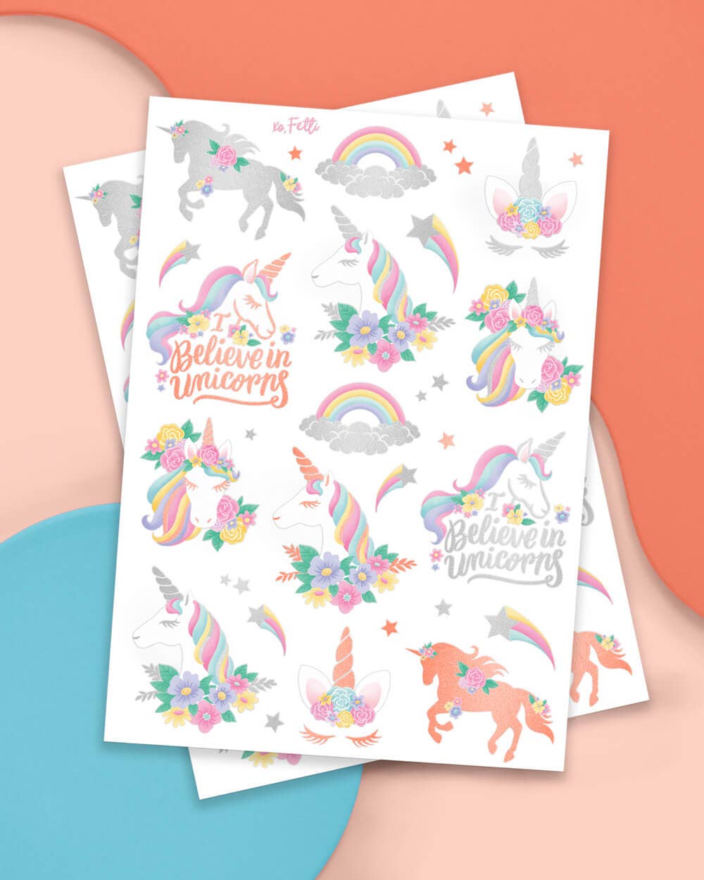 Unicorn Foil Kids Temporary Tattoos, Birthday Party Favor