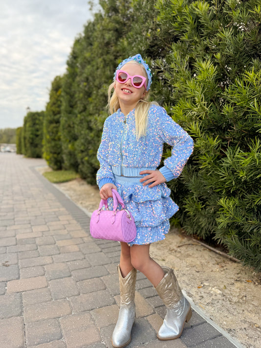 Blue Sequin Two Piece Set