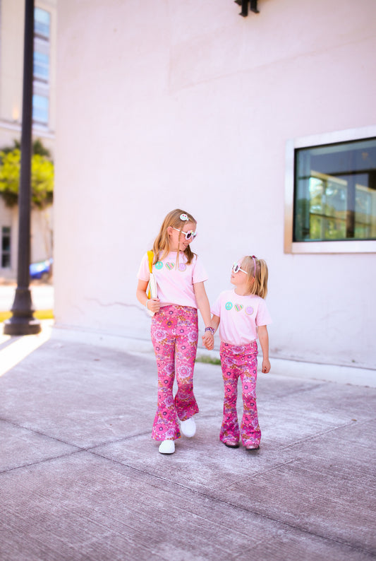Purple Retro Floral Bell Bottoms