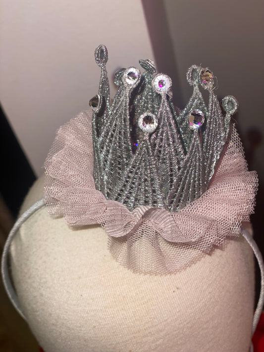 Glittery Gold Lace Crown with Tulle Trim Headband