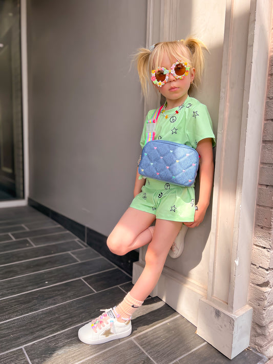 Simply Soft Smocked Short - Washed Neon Lime Emojis