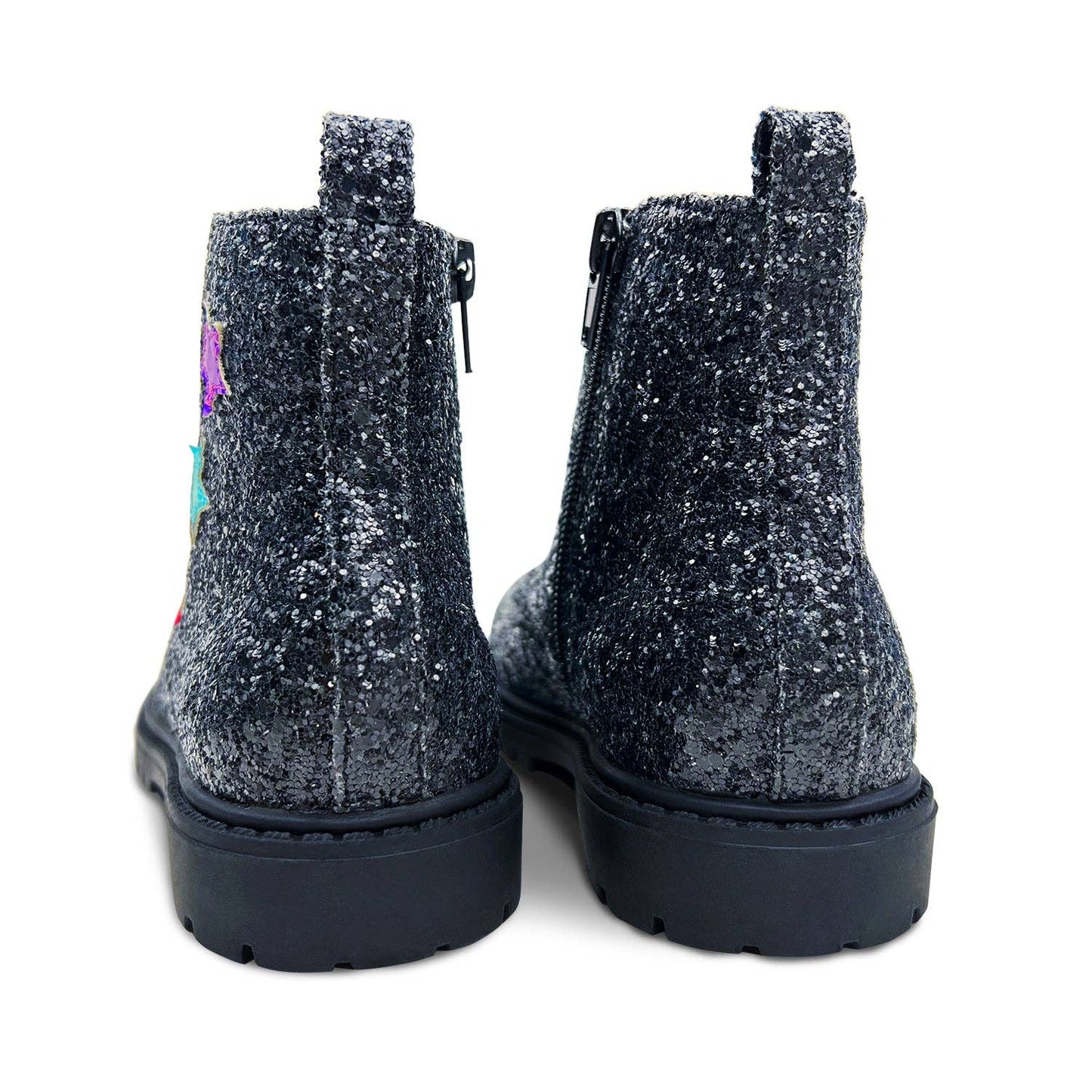 Miss Christie Combat Boot in Black Glitter - Kids