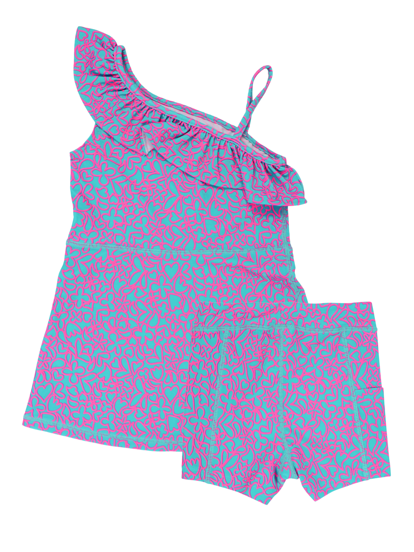 Girls Neon Glow Active Tennis Dress & Bike Short Set