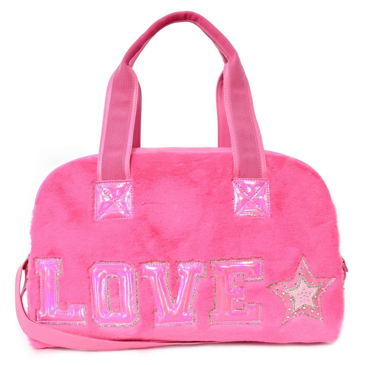 'Love' Hot Pink Plush Medium Duffle Bag