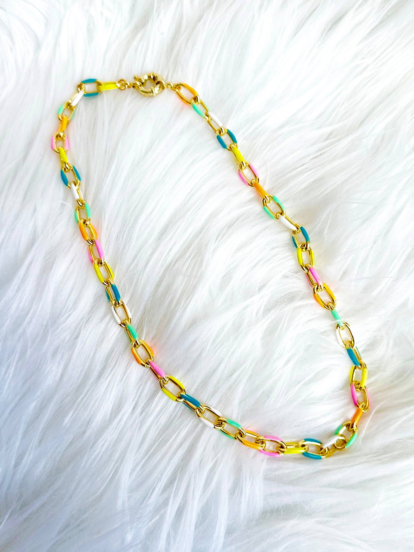 Multicolor Enamel Chain Necklace