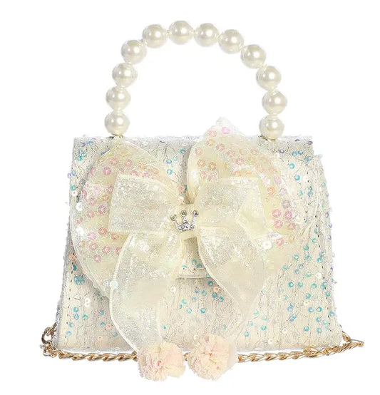 Sequin Purse with Iridescent Bow Accent