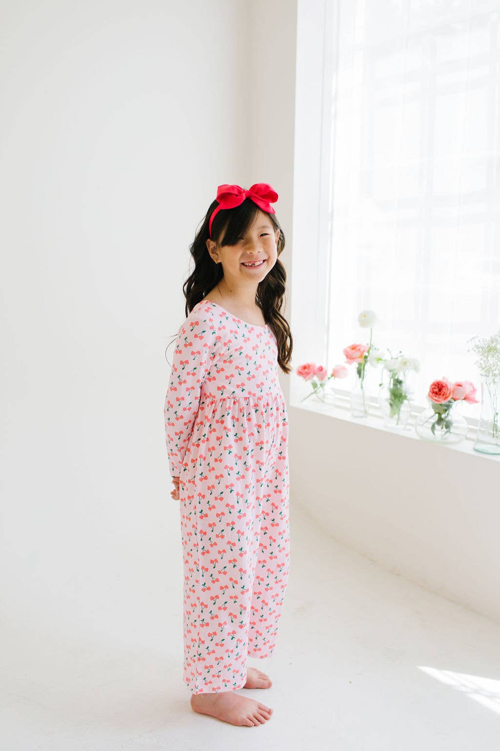 Long Sleeve Pant Romper in Cherries | girls Clothing