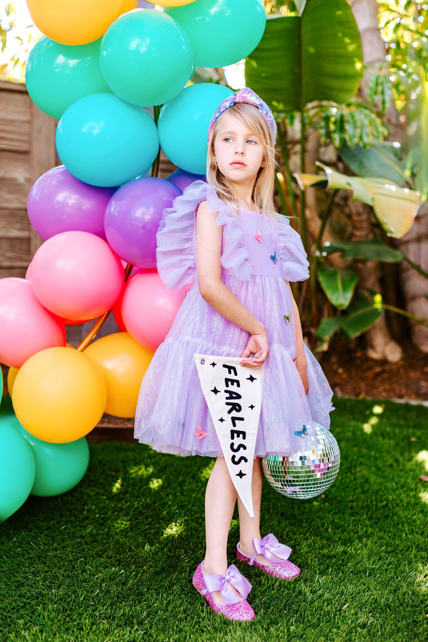 Girls Butterfly Lilac Iridescent Tulle Dress | Birthday