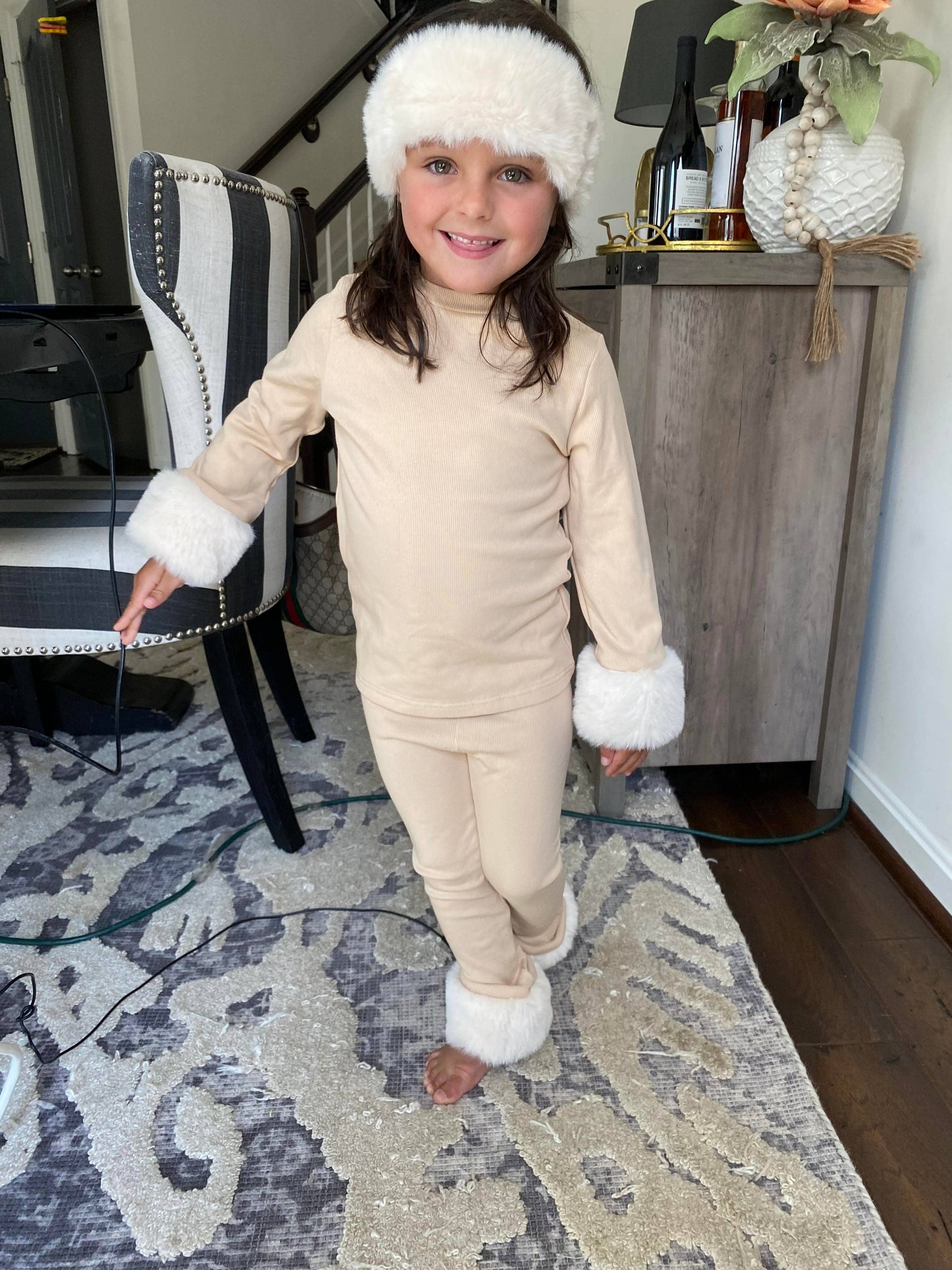 Cream Fur Ribbed Set