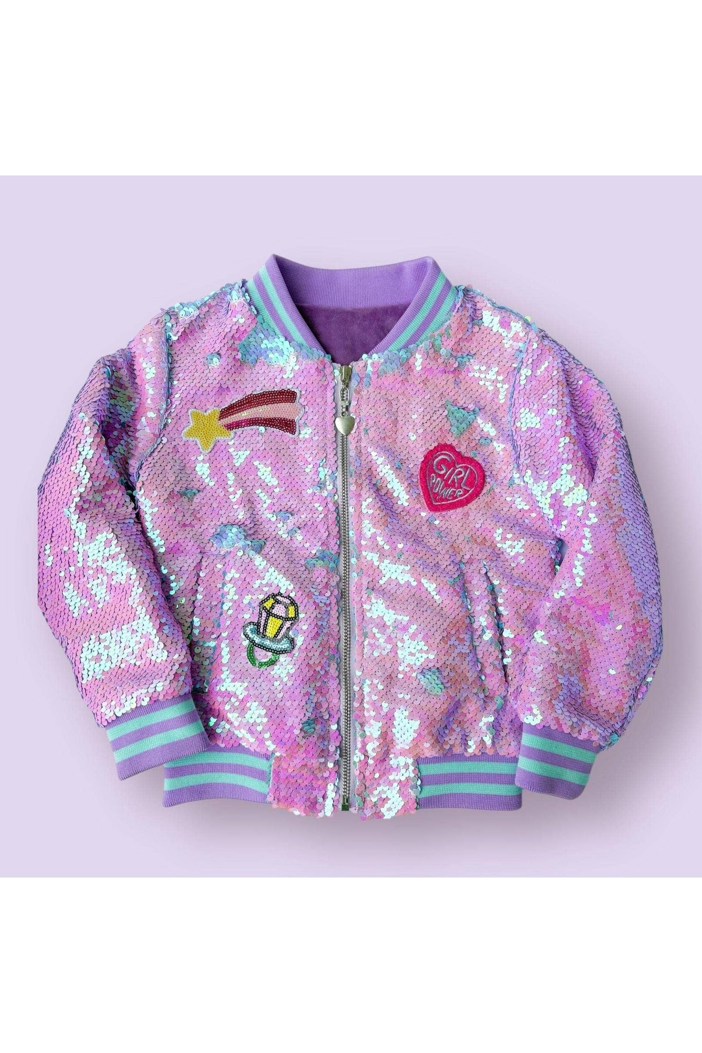 Purple Sequins Bomber Jacket