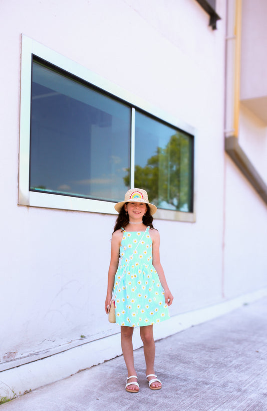 Blue dress with smiling daises