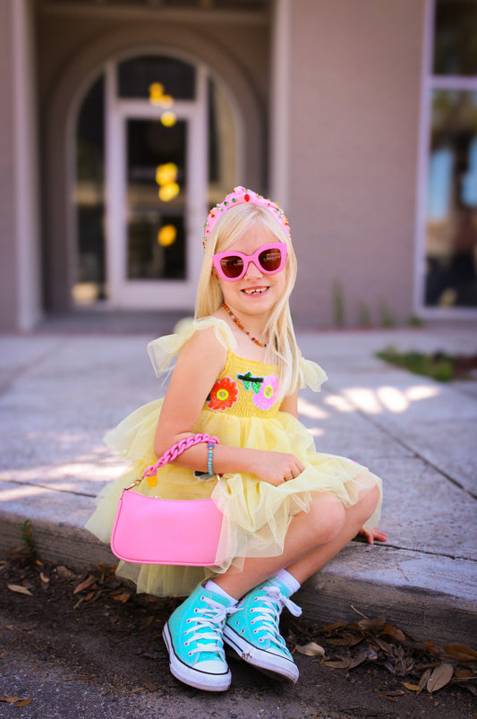 3-TIER MESH TUTU DRESS W/ FLOWER TRIM DETAIL