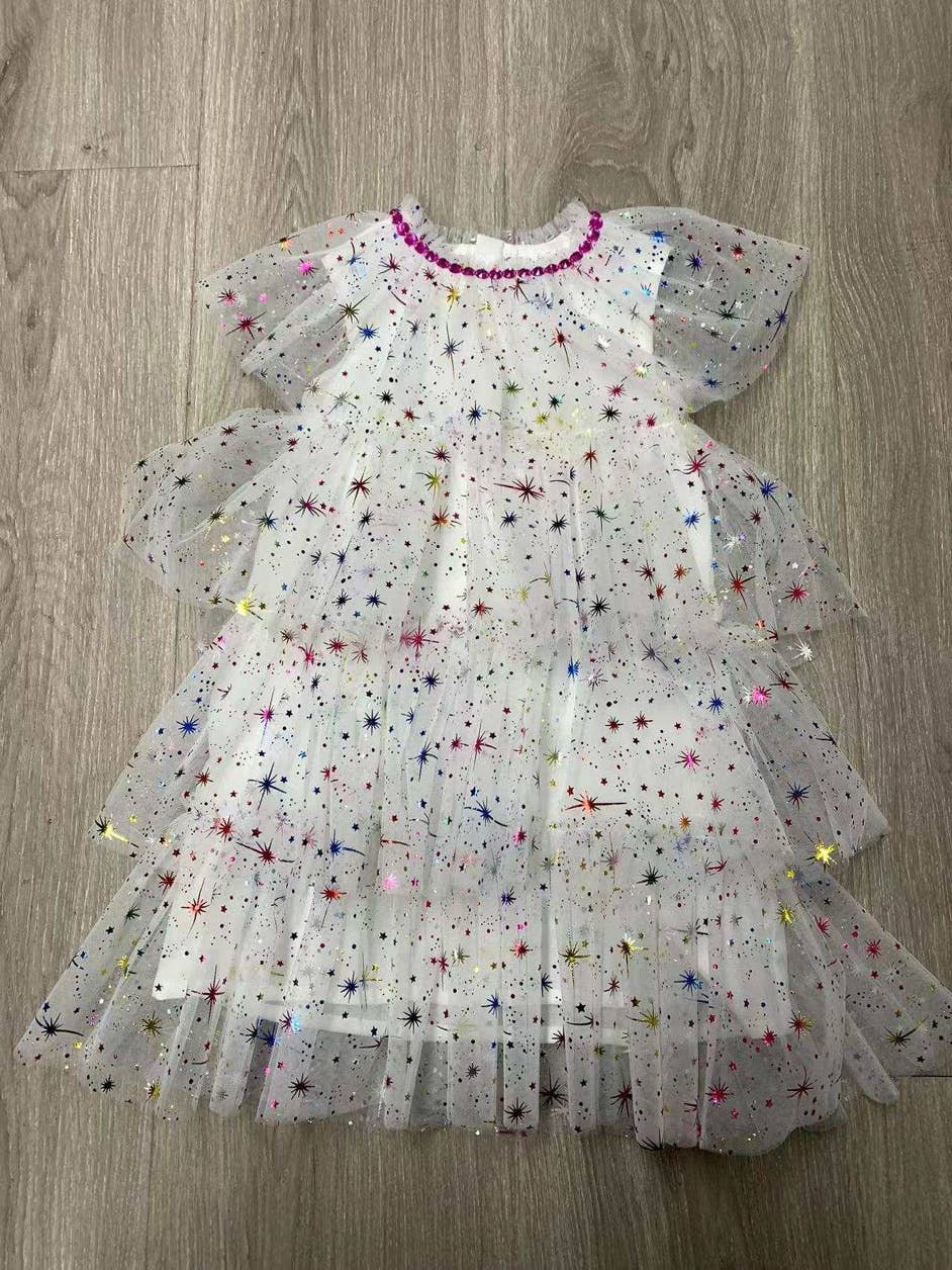 White Sparkler Foil Cake Dress | White Birthday Cake Dress