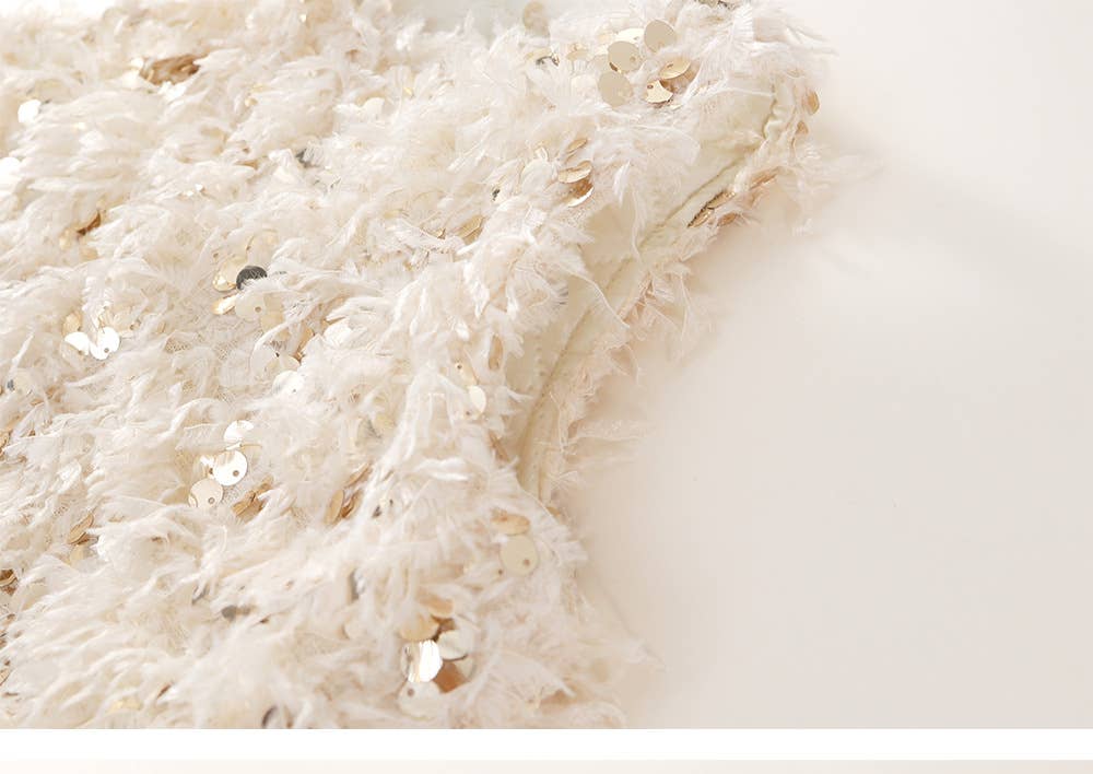 Girl’s Sequin Beige Feather Party Dress