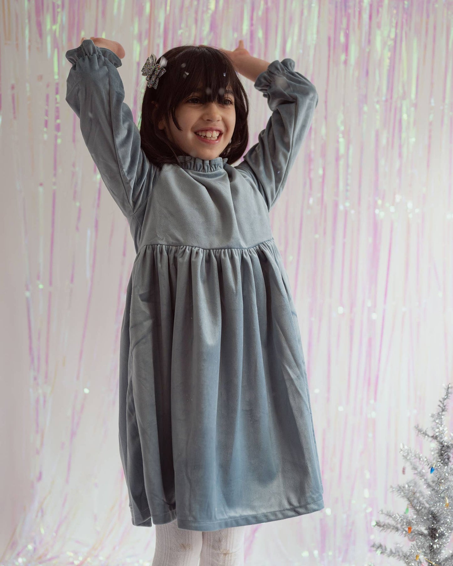 Blue Velvet Winter Dress for Baby Toddler Girls Christmas