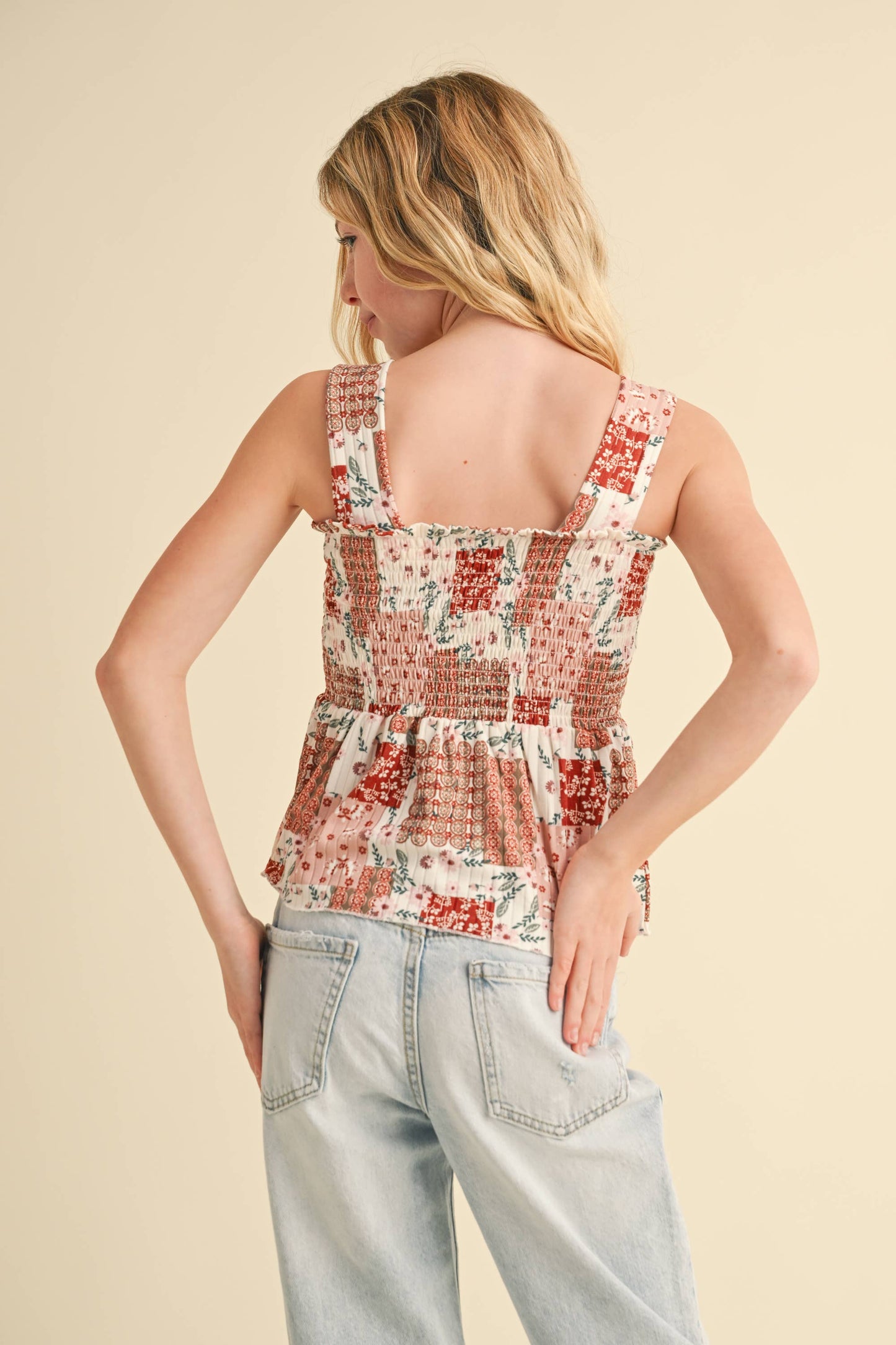 TWEEN GIRLS KIDS WIDE STRAP PEPLUM TANK WITH SMOCKED (XS-XL)