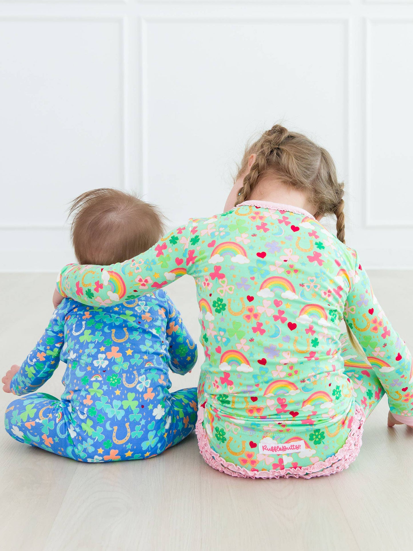 Toddler Girls Green Lucky Day Bamboo Viscose Ruffle Long Sleeve Pajama Set