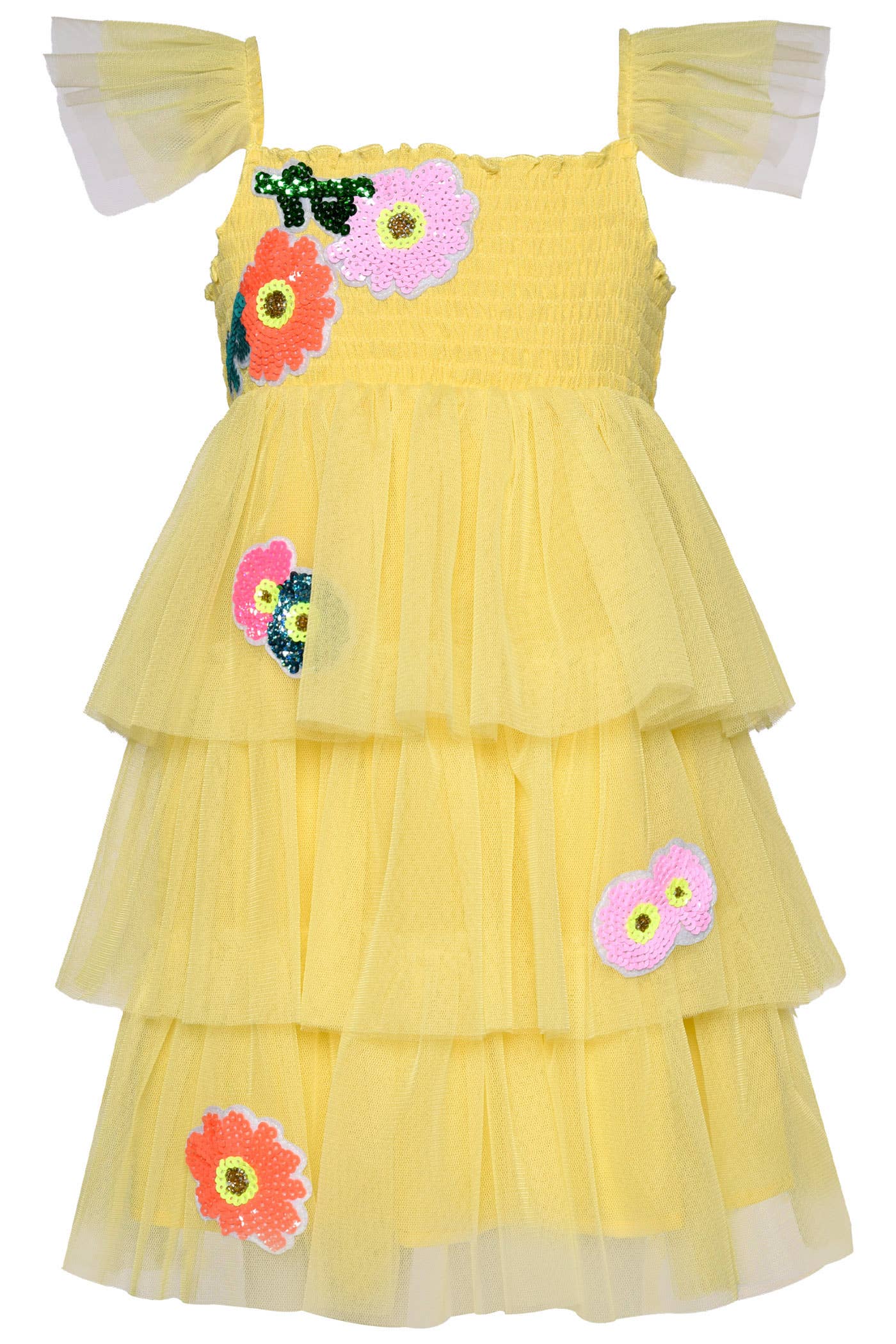 3-TIER MESH TUTU DRESS W/ FLOWER TRIM DETAIL