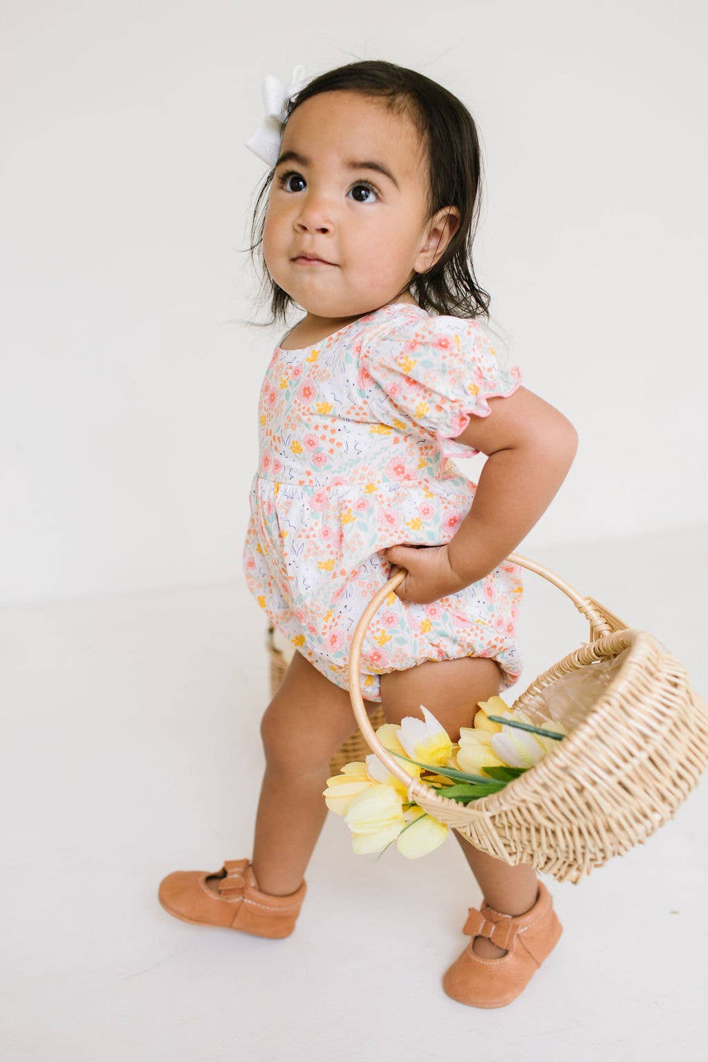 Quinn Poplin Romper in Bunny Field | baby clothing | Easter