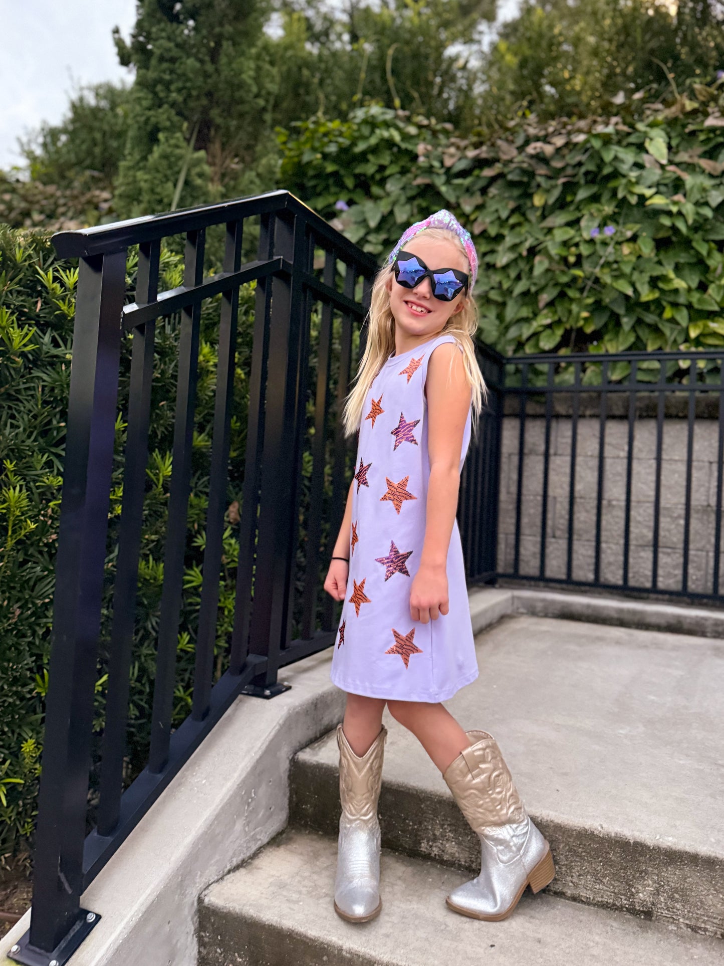 Girl’s Purple Sequins Star Dress