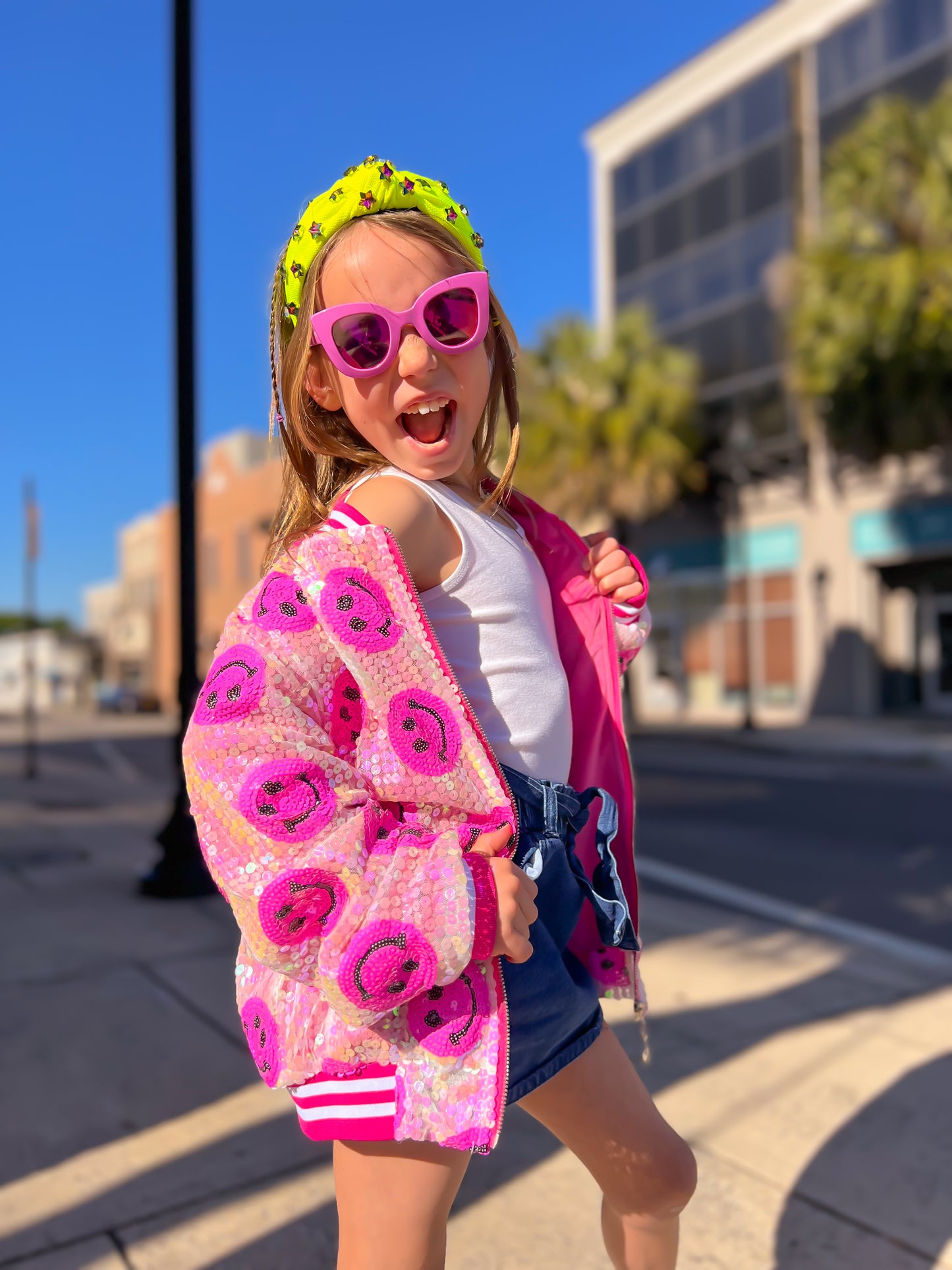 All Smiles Girls Sequins Bomber Jacket