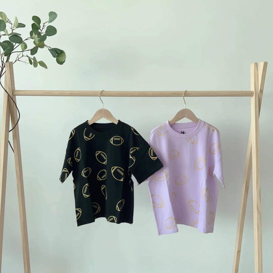 Girls Oversized Game Day Tee Black + Gold