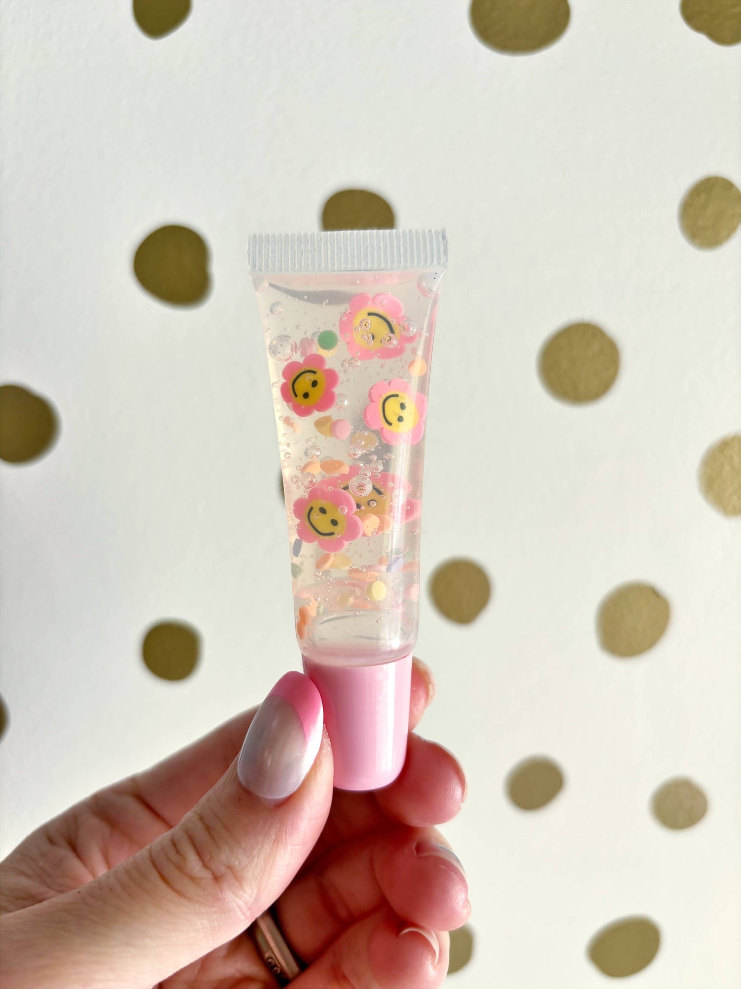 Smiley Flower Confetti Lip Gloss Tube