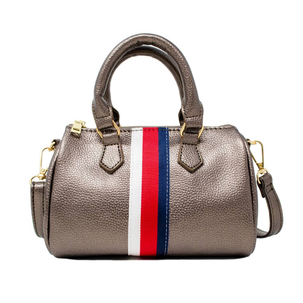 Leather Striped Duffle Handbag