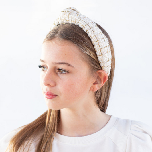 Kid and Tween Ivory Tweed Knotted Headband
