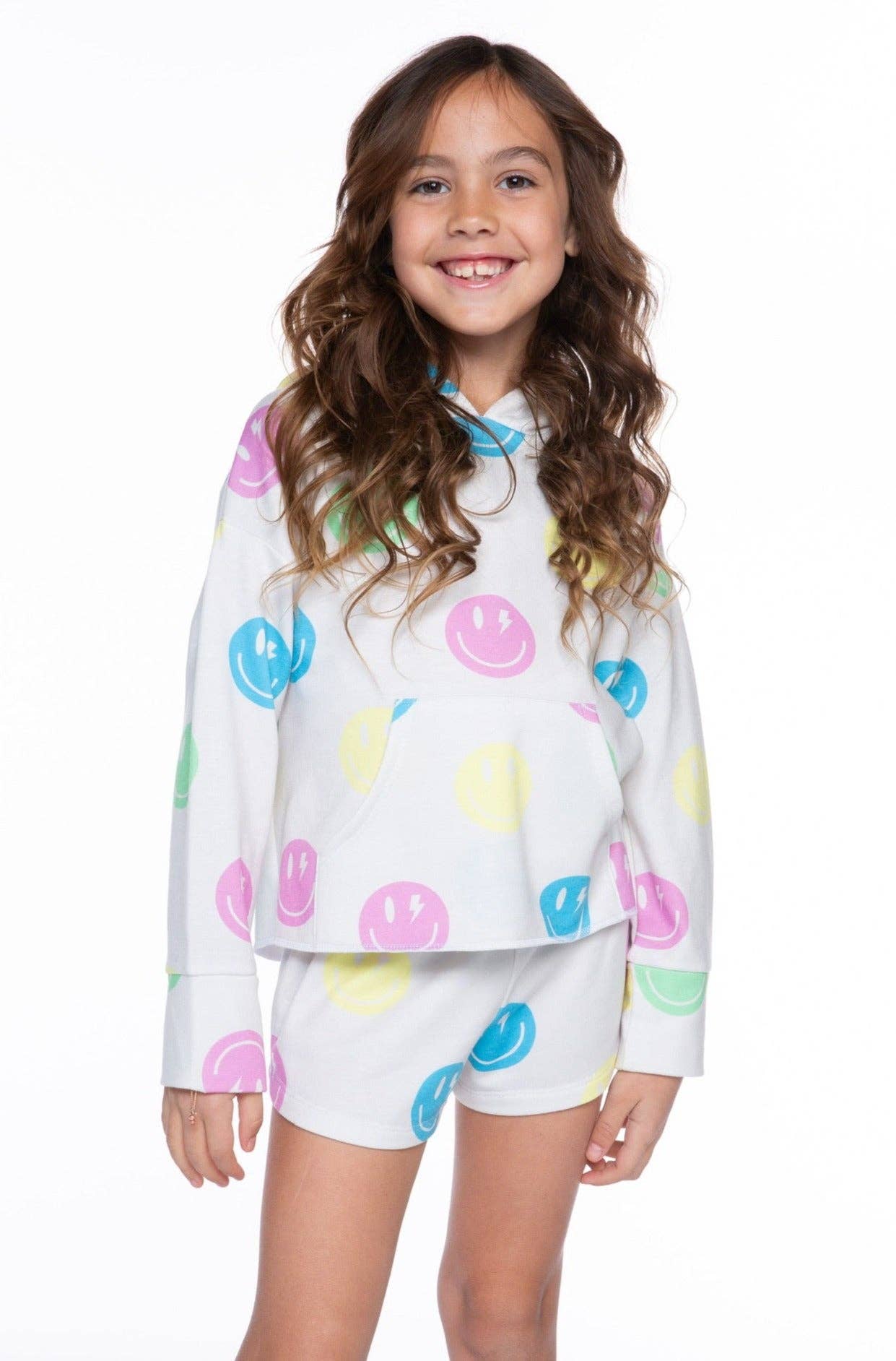 French Terry Dolphin Short - Ivory Multi Smiley