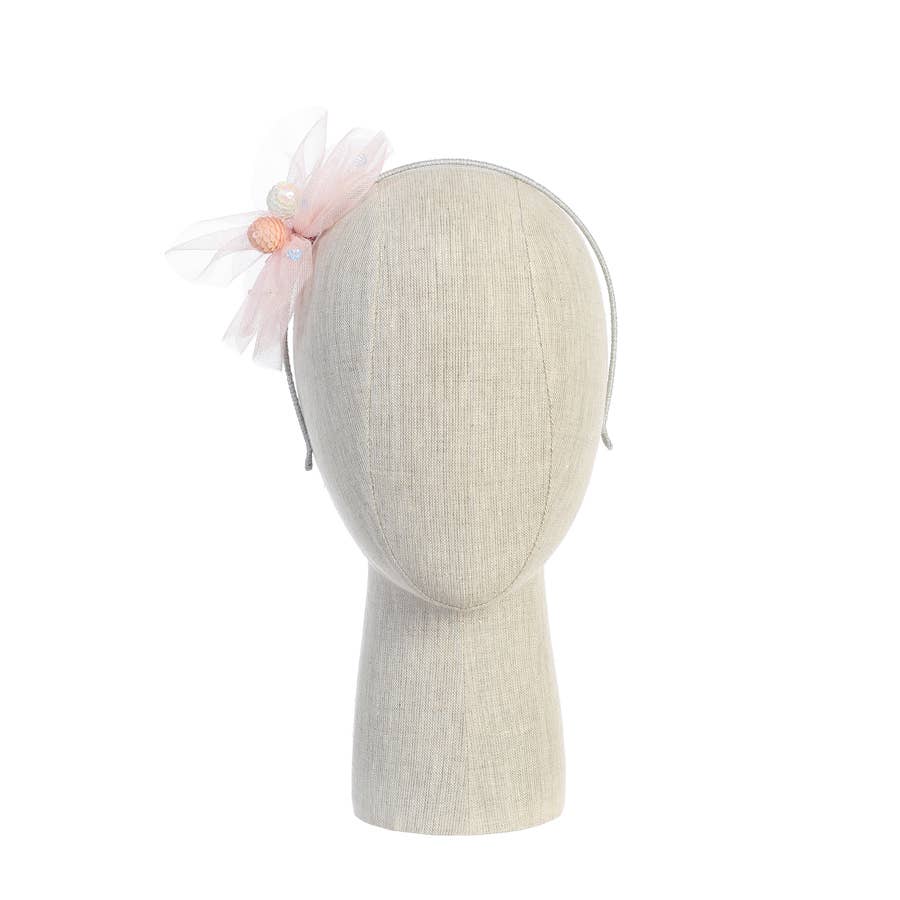 Tulle Bow Headband with Two Multicolored Pom Poms