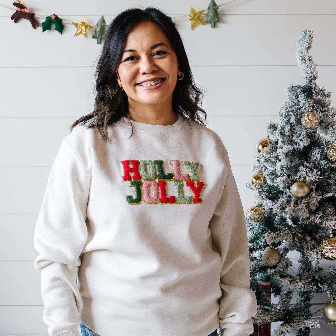 Holly Jolly Patch Christmas Adult Sweatshirt - Holiday