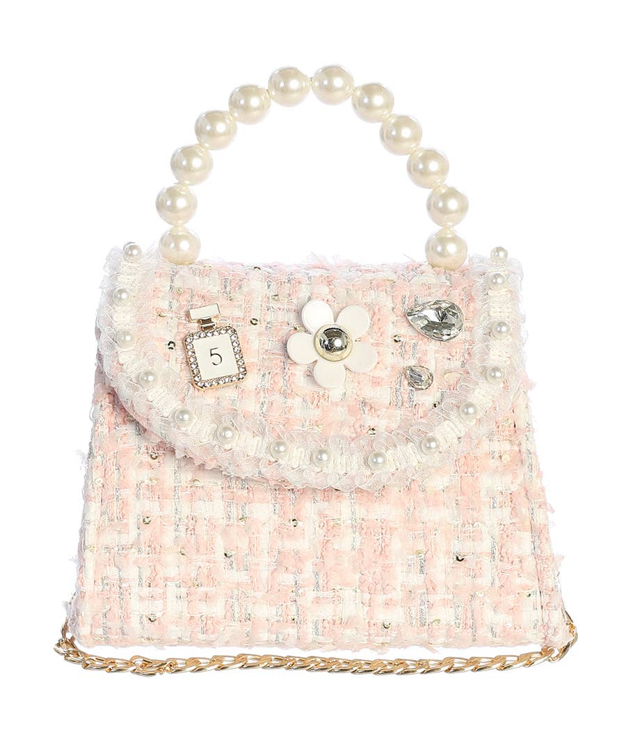 Tweed Purse with Pearl Accent Handle
