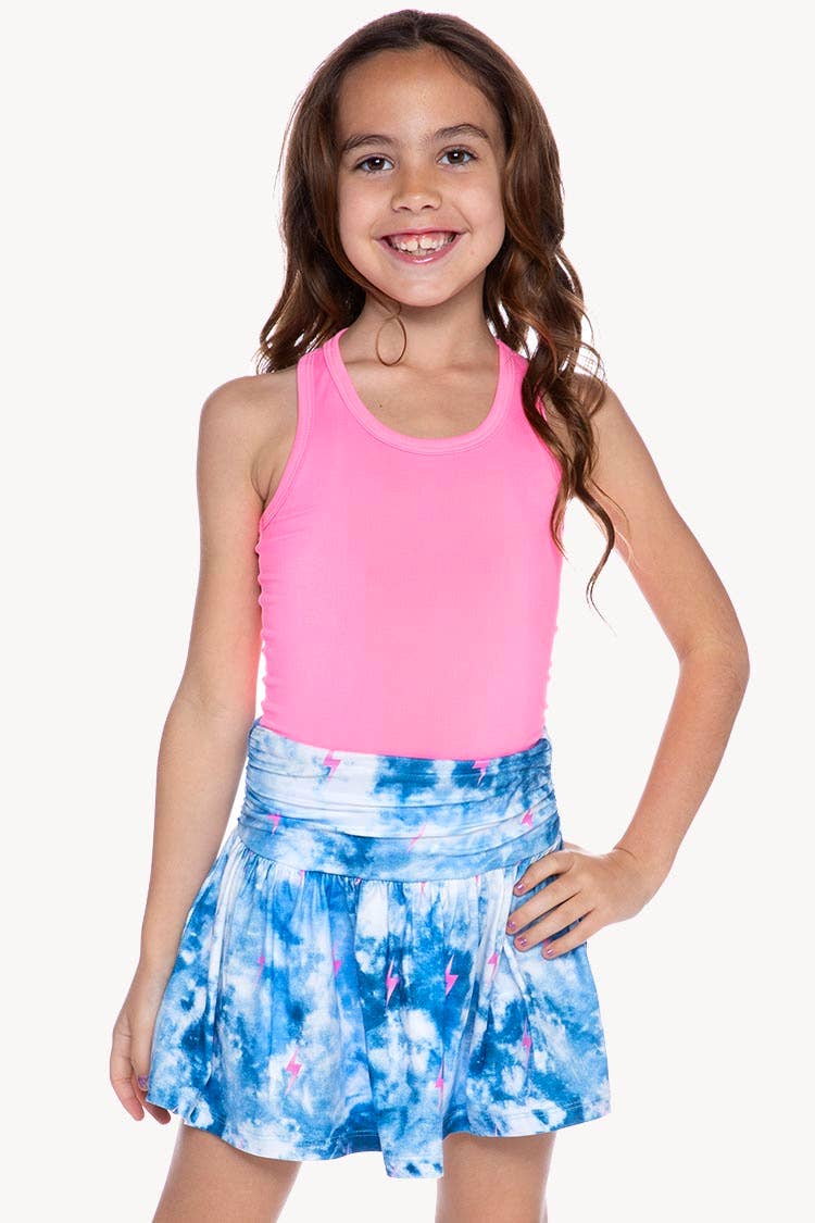 Racerback Tank & Shirred Waist Skort - Denim Pink Bolts
