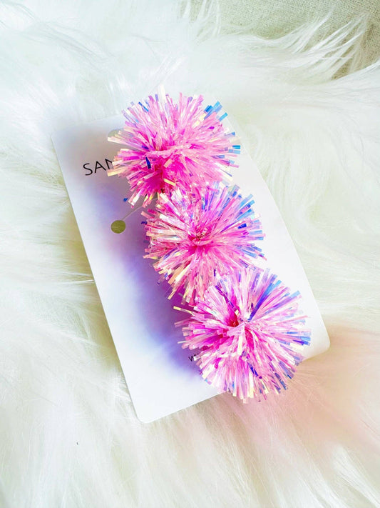 Pink Tinsel Party Pom Hair Clip