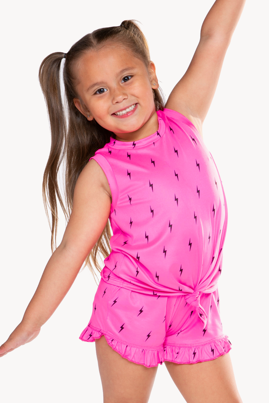 Simply Soft Ruffle Short - Neon Fuchsia Bolts